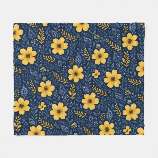 エスニックスタイリッシュ地中海のフローラアートパターン フリースブランケット (正面(横))