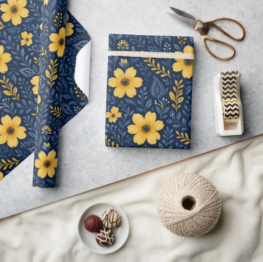 エスニックスタイリッシュ地中海のフローラアートパターン ラッピングペーパー (クラフト)