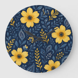 エスニックスタイリッシュ地中海のフローラアートパターン ラージ壁時計