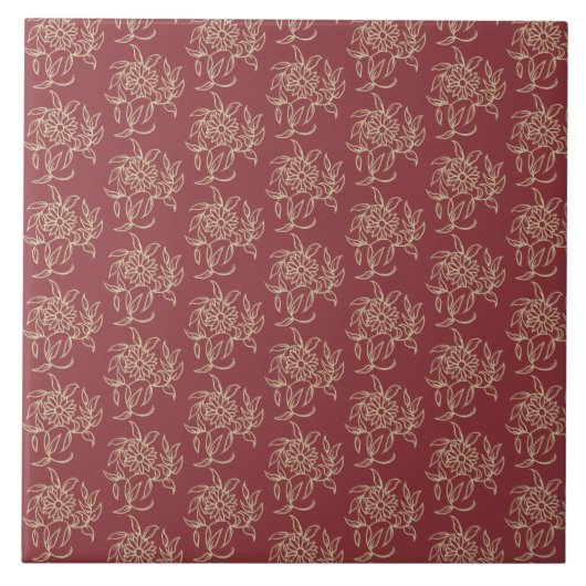 エスニックスタイルフローラミニプリントベージュオンマルーン タイル (正面)