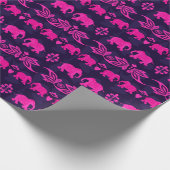 エスニックゾウのピンクとブルーパターン（の模様が）ある ラッピングペーパー (角)