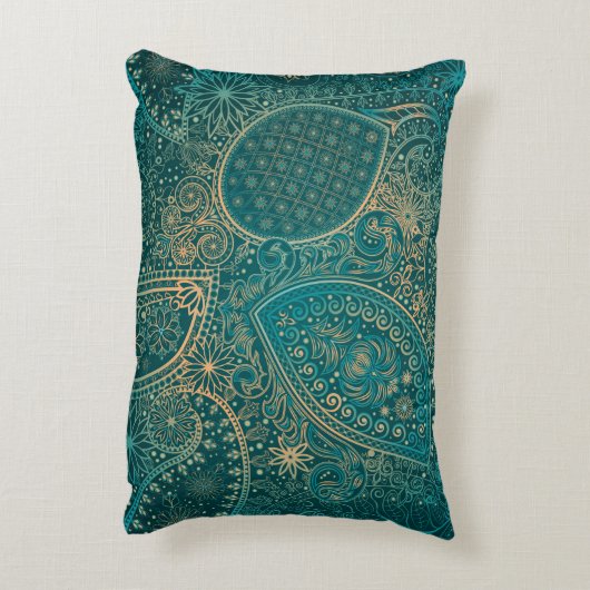 エスニックターコイズのアクセント枕 アクセントクッション (裏面(縦))