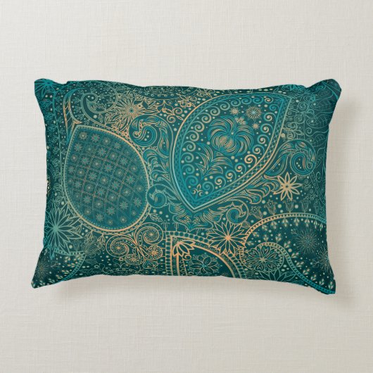 エスニックターコイズのアクセント枕 アクセントクッション (裏面)
