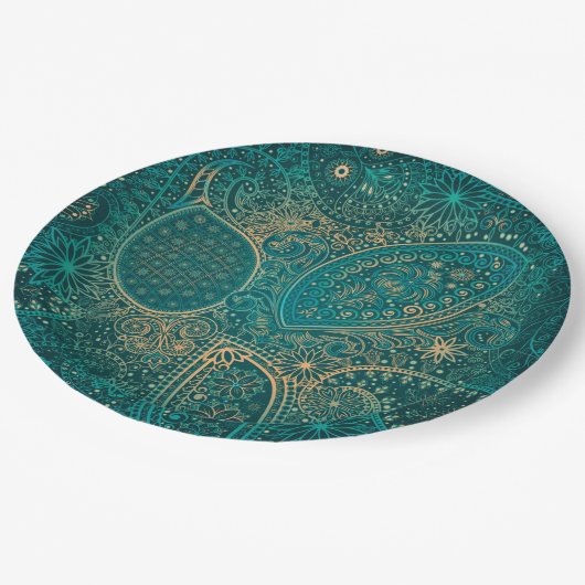 エスニックターコイズ紙プレート ペーパープレート (アングル)