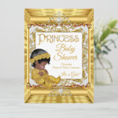 エスニックダークゴールデンプリンセスガールベビーシャワー金ゴールド 招待状 (スタンド正面)