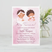 エスニックツインガールズピンクベビーシャワー招待状 招待状 (スタンド正面)