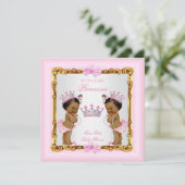 エスニックツイン女子プリンセスベビーシャワー金ゴールドピンク 招待状 (スタンド正面)