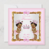 エスニックツイン女子プリンセスベビーシャワー金ゴールドピンク 招待状 (正面)