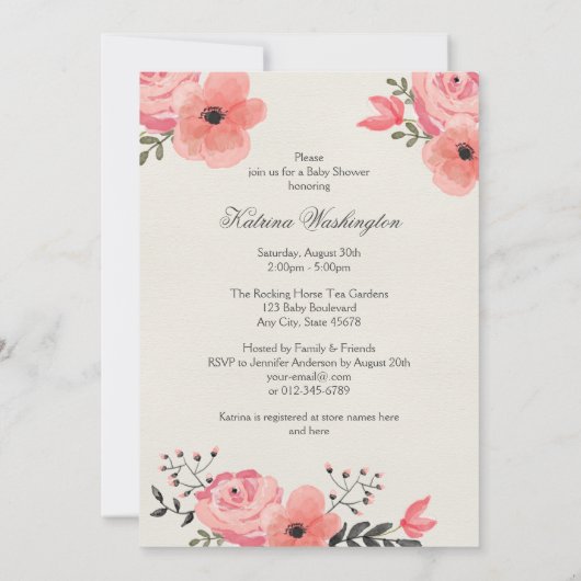 エスニックツツプリンセスフローラ水色ベビーシャワー 招待状 (裏面)