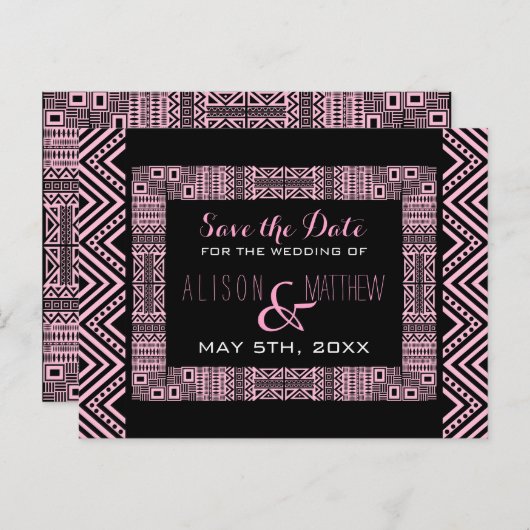 エスニックデザイン結婚式日付はがき保存3 案内ポストカード (正面/裏面)
