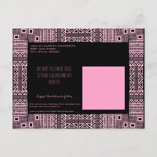 エスニックデザイン結婚式日付はがき保存3 案内ポストカード (裏面)