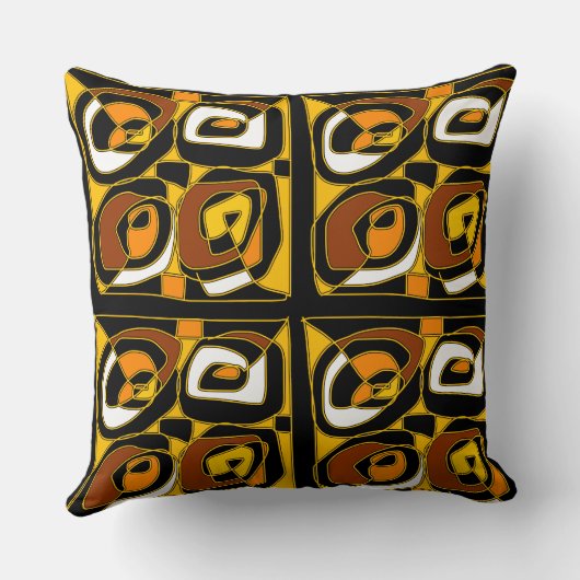 エスニックバラ白黒イエローオレンジブラウン クッション (裏面)