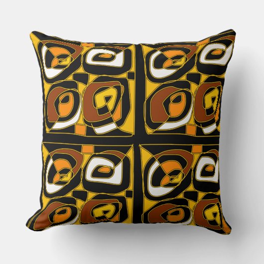 エスニックバラ白黒イエローオレンジブラウン クッション (正面)