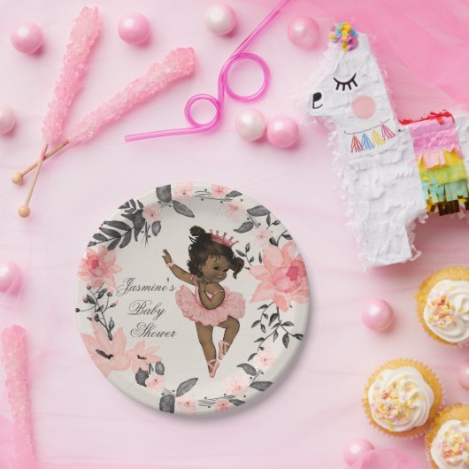 エスニックバレリーナウォーターカラーリースベビーシャワー ペーパープレート (パーティー)