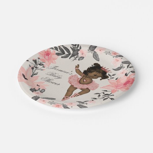 エスニックバレリーナウォーターカラーリースベビーシャワー ペーパープレート (アングル)