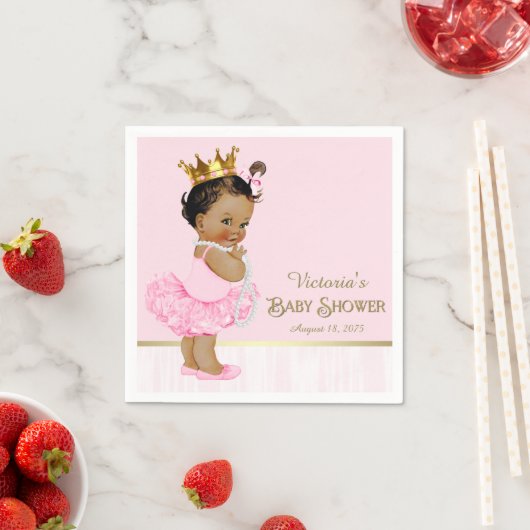 エスニックバレリーナプリンセスピンク金ゴールドベビーシャワー スタンダードカクテルナプキン (インサイチュ)