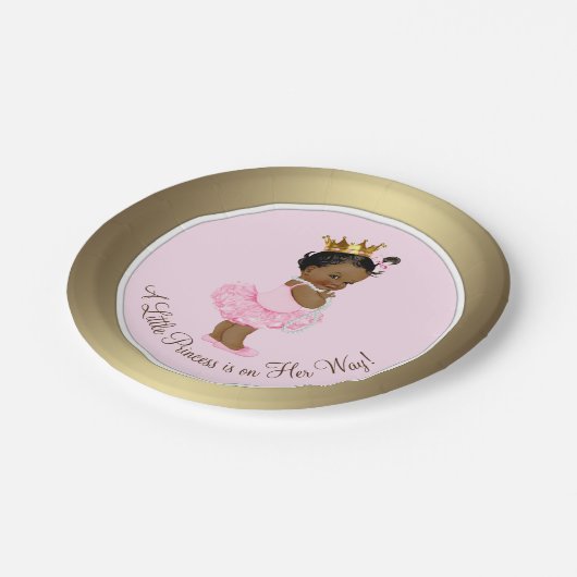 エスニックバレリーナプリンセスピンク金ゴールドベビーシャワー ペーパープレート (アングル)