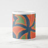 エスニックパターンジャンボマグカップ、焦げたオレンジ、ダークブルー ジャンボコーヒーマグカップ (正面)