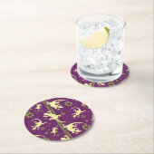 エスニックパターンパープルグリーンゲコリザードプリント ラウンドペーパーコースター (インサイチュ)