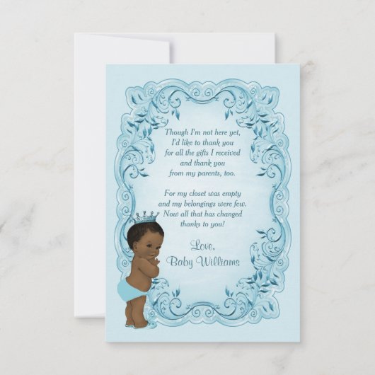 エスニックパーソナライズされたプリンスベビーシャワーありがとう サンキューカード (裏面)