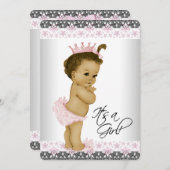 エスニックピンクとグレーの赤ちゃんガールシャワー 招待状 (正面/裏面)