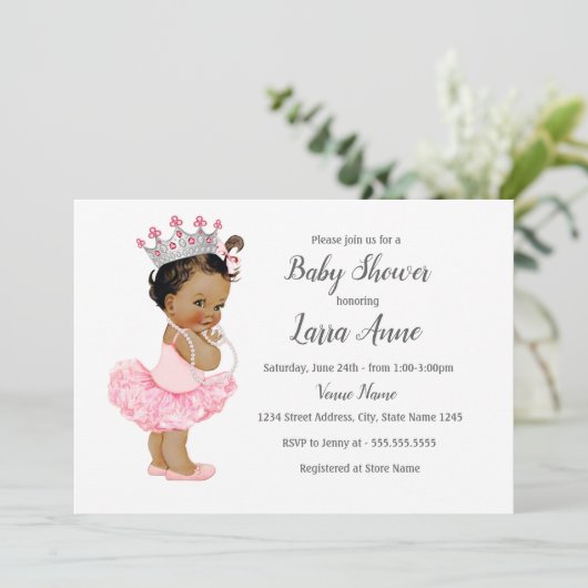 エスニックピンクプリンセスガールベビーシャワー招待状 招待状 (スタンド正面)