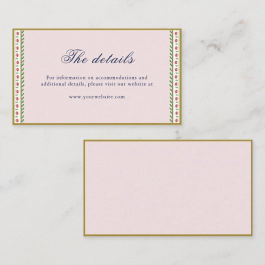 エスニックピンク縁どの花インディアン結婚の詳細 プレイスカード (正面/裏面)