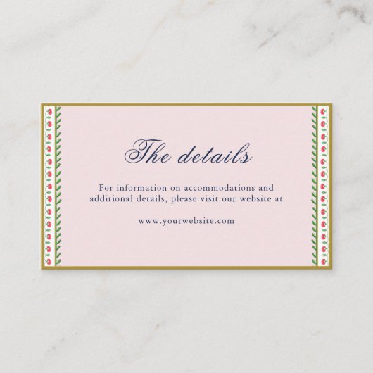 エスニックピンク縁どの花インディアン結婚の詳細 プレイスカード (正面)