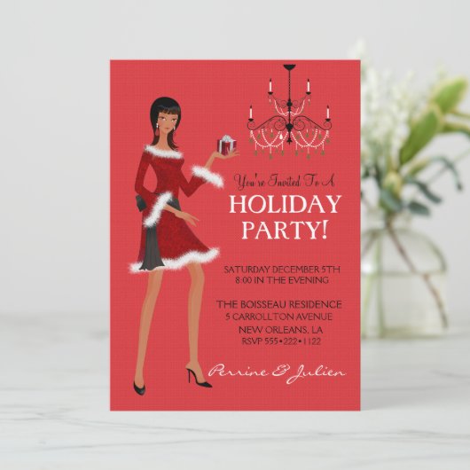 エスニックファッションガールクリスマスグリッターホリデー 招待状 (スタンド正面)