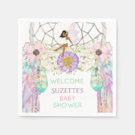 エスニックフェアリードリームキャッチャー羽毛ラベンダーピンク スタンダードカクテルナプキン