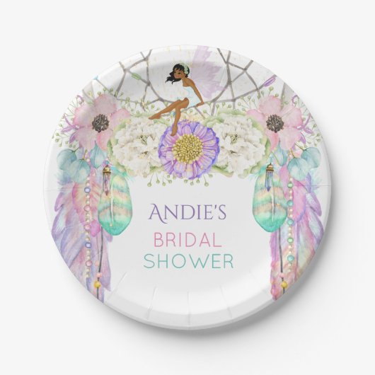 エスニックフェアリードリームキャッチャーBoho羽の結晶 ペーパープレート (正面)