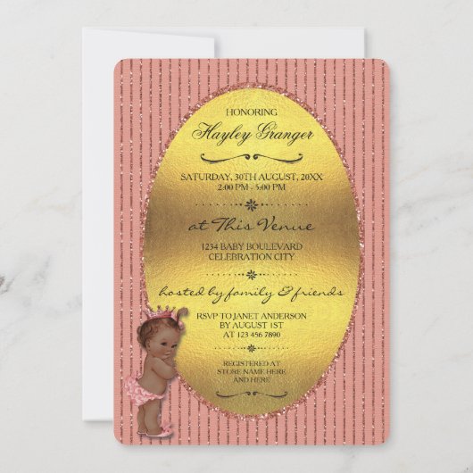 エスニックフェイクプリンセスゴールドフォイルグリッターストライプ 招待状