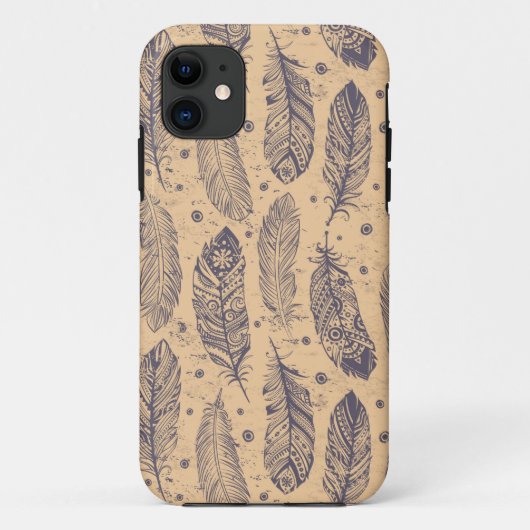 エスニックフェザーの輪郭パターン Case-Mate iPhoneケース (裏面)