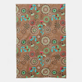 エスニックフォーク抽象芸術フローラルパターンのレトロブラウン キッチンタオル (縦)