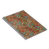 エスニックフォーク抽象芸術フローラルパターンのレトロブラウン ノートブック (右側)