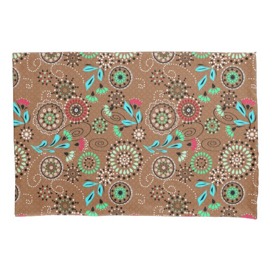 エスニックフォーク抽象芸術フローラルパターンのレトロブラウン 枕カバー (正面)