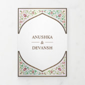 エスニックブラウン華美フローラアーチインディアン結婚ズ 三つ折り招待状 (カバー)