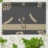 エスニックブラックとベージュ先住民プリントキッチンタオル キッチンタオル (折り畳み)