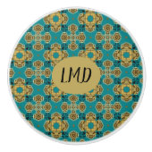 エスニックブルーグリーンモロッコタイル セラミックノブ (正面)