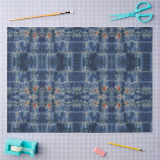 エスニックブルー絞り染め伝統的パターンスタイル 薄葉紙 (クラフト)