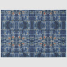 エスニックブルー絞り染め伝統的パターンスタイル