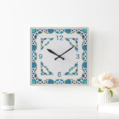 エスニックブルー スクエア壁時計 (ホーム)