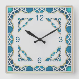 エスニックブルー スクエア壁時計