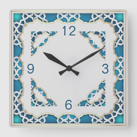 エスニックブルー スクエア壁時計 (正面)