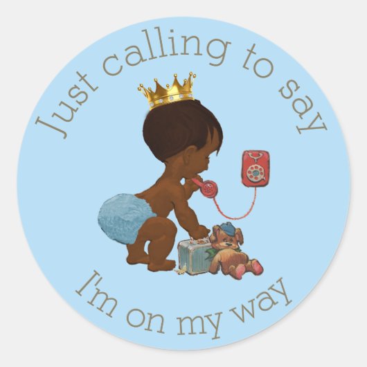 エスニックプリンスオンフォンブルーグレー赤ちゃんシャワー ラウンドシール (正面)