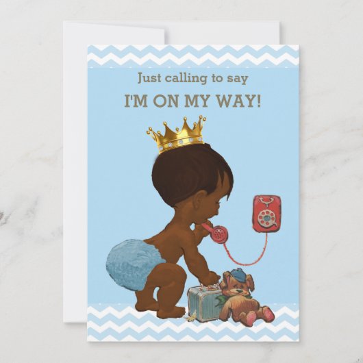 エスニックプリンスオンフォンベビーシャワーシバーズブルー 招待状 (正面)