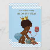 エスニックプリンスオンフォンベビーシャワーシバーズブルー 招待状 (正面/裏面)