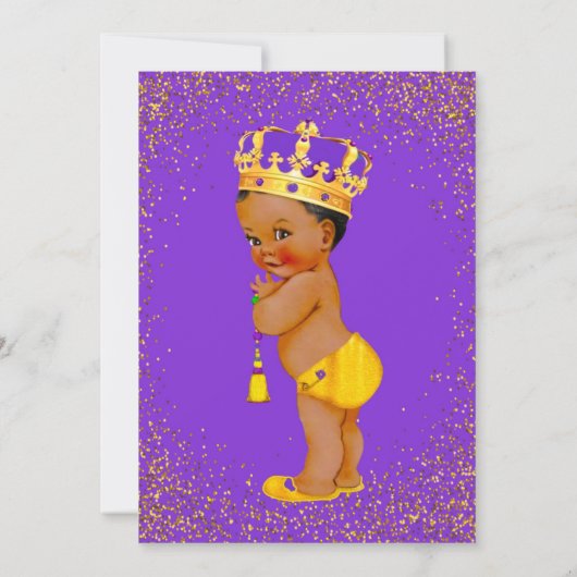 エスニックプリンスパープルと金ゴールド少年の赤ちゃんシャワー 招待状 (裏面)