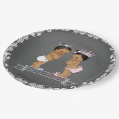 エスニックプリンスプリンセスチョークベビーシャワー ペーパープレート (アングル)