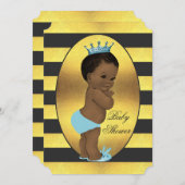 エスニックプリンスベビーシャワフェイクーゴールドフォイルストライプズ 招待状 (正面/裏面)